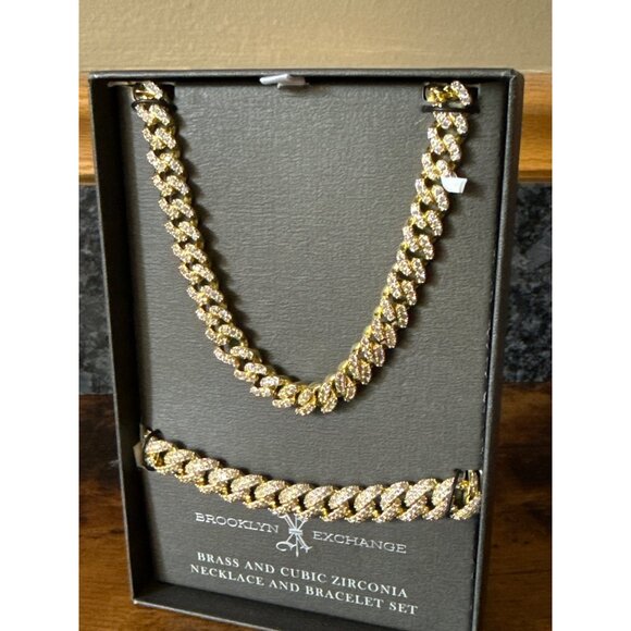 Brooklyn Exchange Brass & Cubic Zirconia Necklace & Bracelet Set - Picture 2 of 13